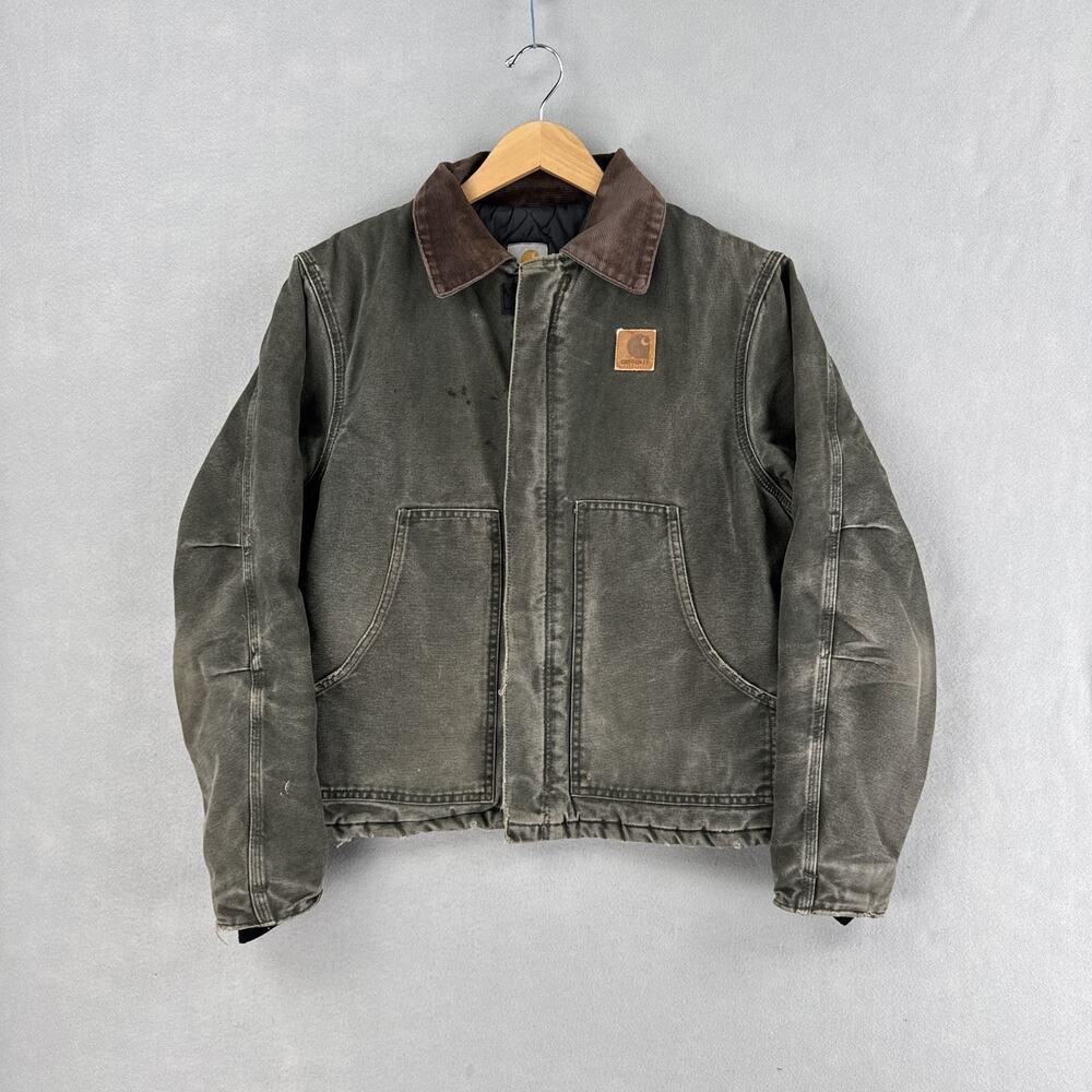 Vintage Carhartt Jacket Mens Medium Green Canvas Insulated Honeycomb USA J22 MOS
